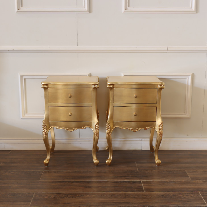 Gold Leaf French Style Nightstand Side Table
