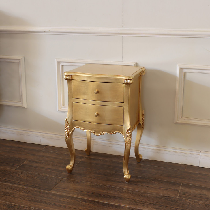 Gold Leaf French Style Nightstand Side Table