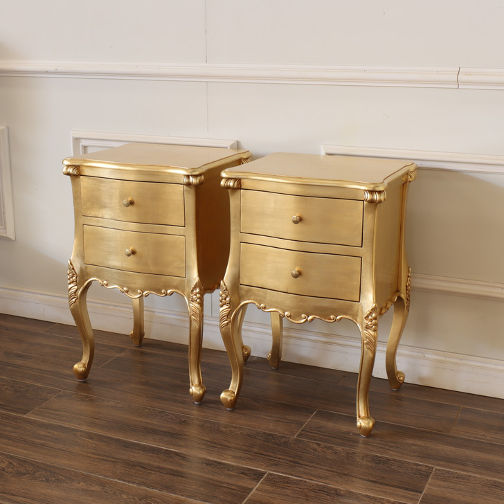 Gold Leaf French Style Nightstand Side Table