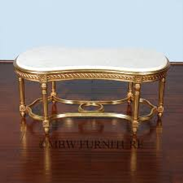 Gold Leaf Italian Marble Top Occasional Coffee Table