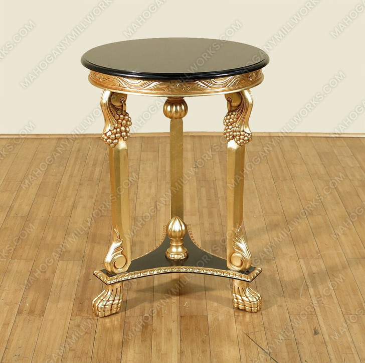 Gold Leaf & Black Italian Style Ornate Round Occasional Table