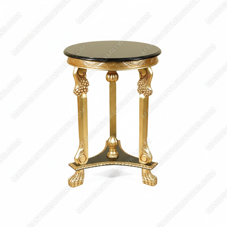 Gold Leaf & Black Italian Style Ornate Round Occasional Table