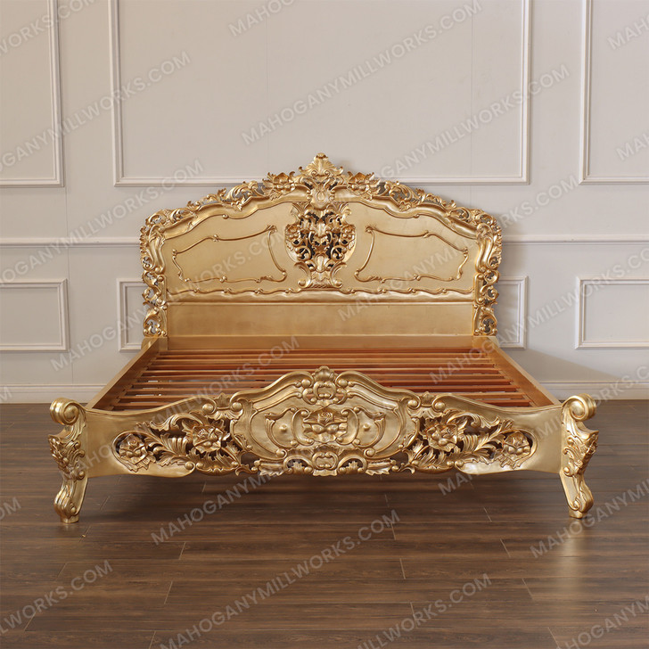 Gold Leaf Rococo Panel Bed (King)