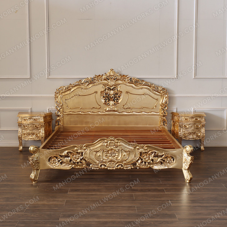 Gold Leaf Rococo Panel Bed (King)