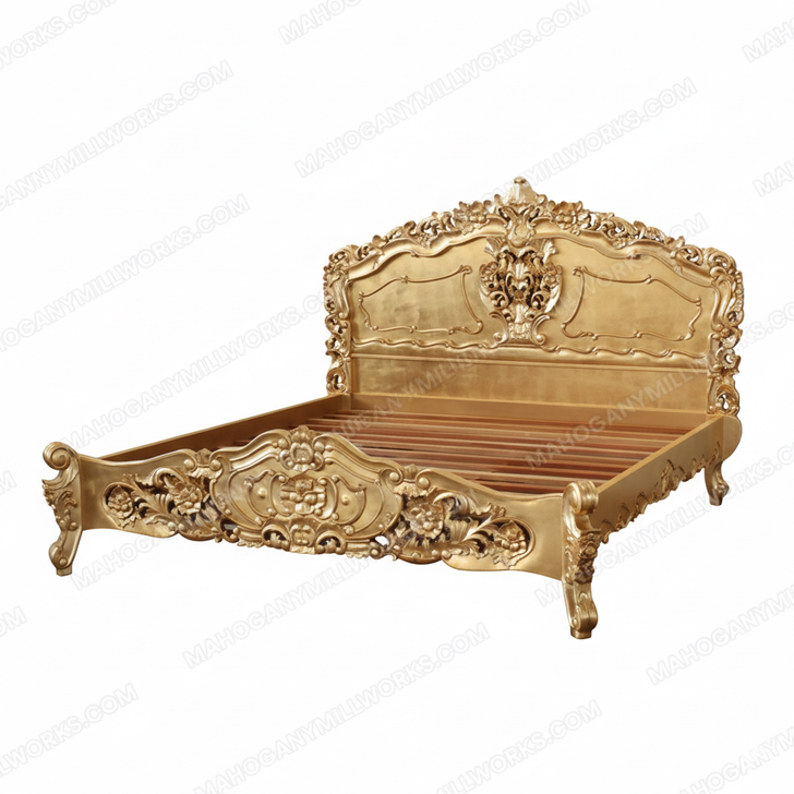 Gold Leaf Rococo Panel Bed (King)