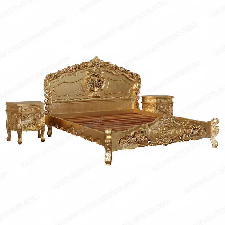 Gold Leaf Rococo Panel Bed (King)
