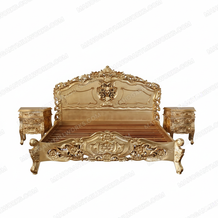 Gold Leaf Rococo Panel Bed (King)