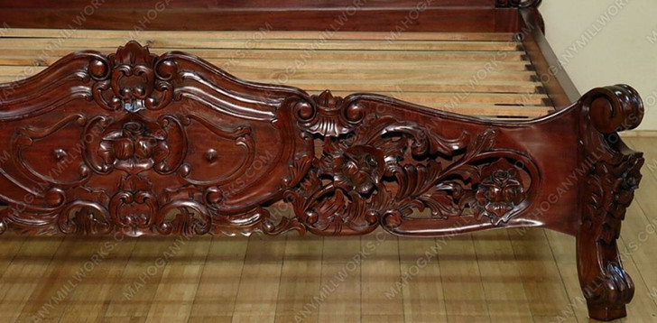 Cherry French Rococo Carved Panel Bed