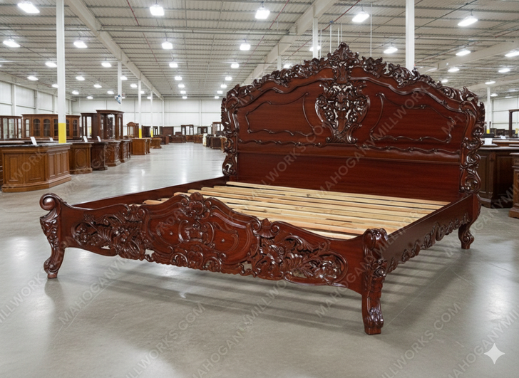 Cherry French Rococo Carved Panel Bed