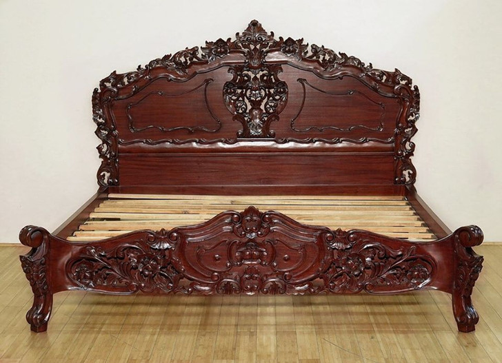 Cherry French Rococo Carved Panel Bed