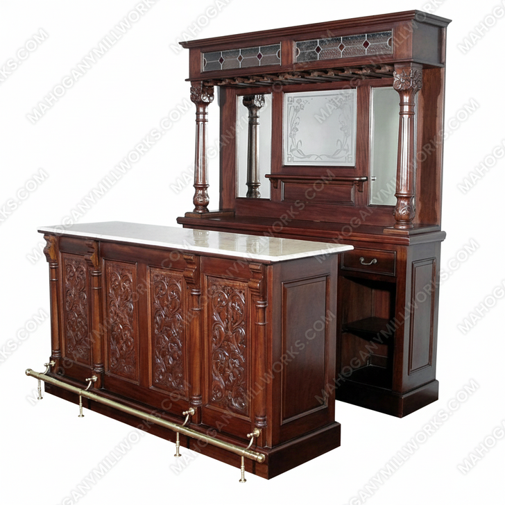 8ft Mahogany Victorian Marble Top Home Wine Bar