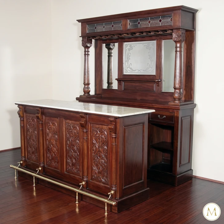 8ft Mahogany Victorian Marble Top Home Bar