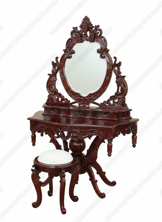Cherry French Rococo Make-up Vanity w/ Stool