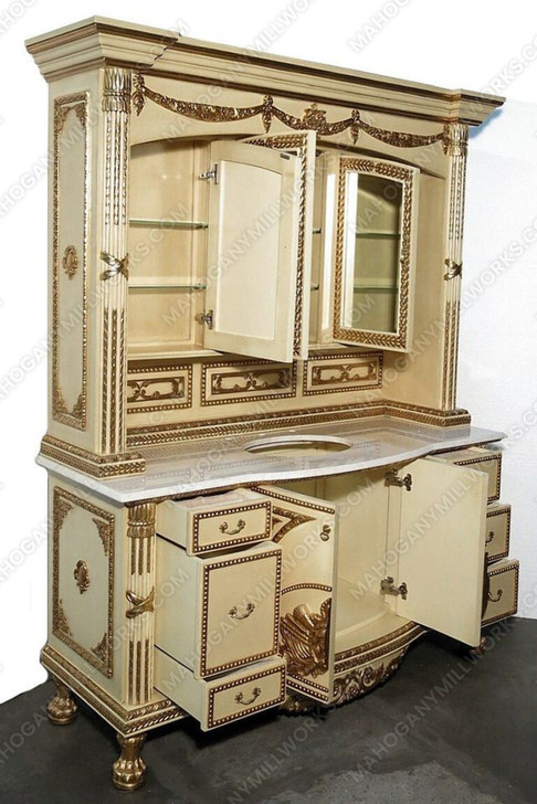 Antique Cream Bathroom Vanity Washstand w/ Medicine Cabinet