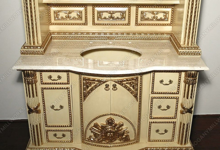 4.5Ft Antique Cream Bathroom Vanity Washstand w/ Medicine Cabinet
