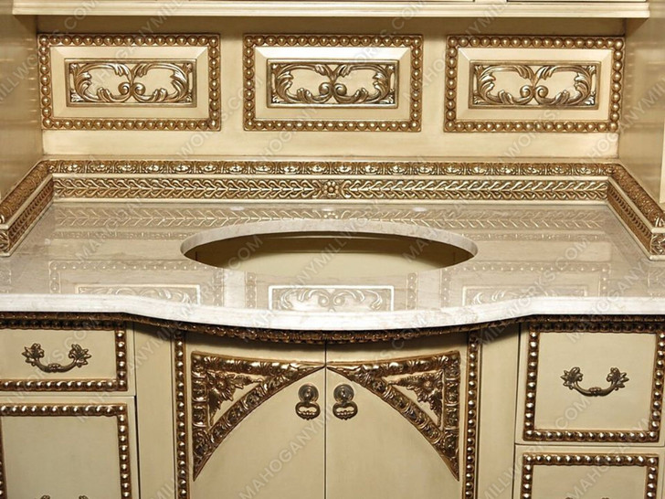 4.5Ft Antique Cream Bathroom Vanity Washstand w/ Medicine Cabinet