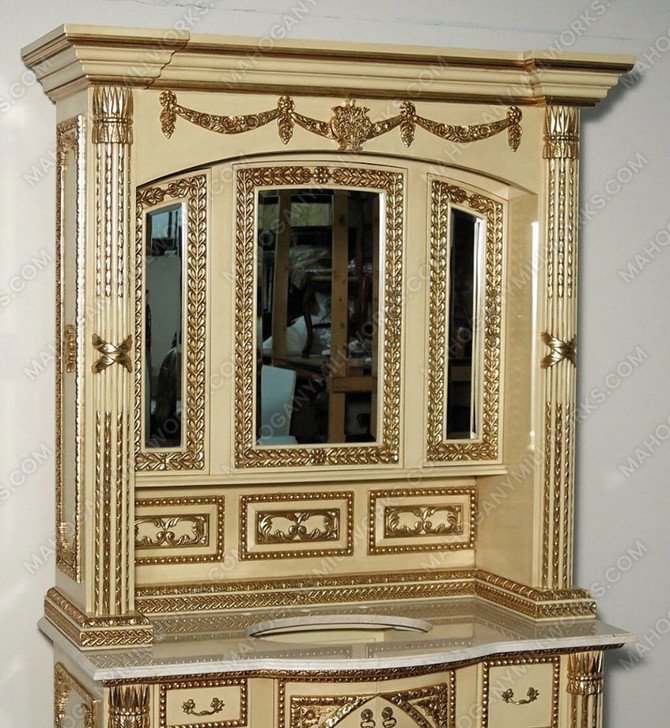 4.5Ft Antique Cream Bathroom Vanity Washstand w/ Medicine Cabinet
