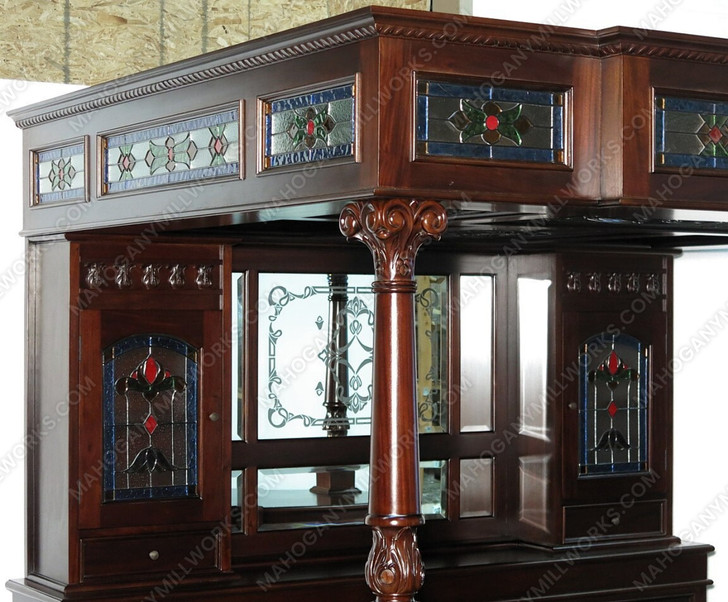 7ft Dark Mahogany Canopy Pub Bar w/ Stained Glass