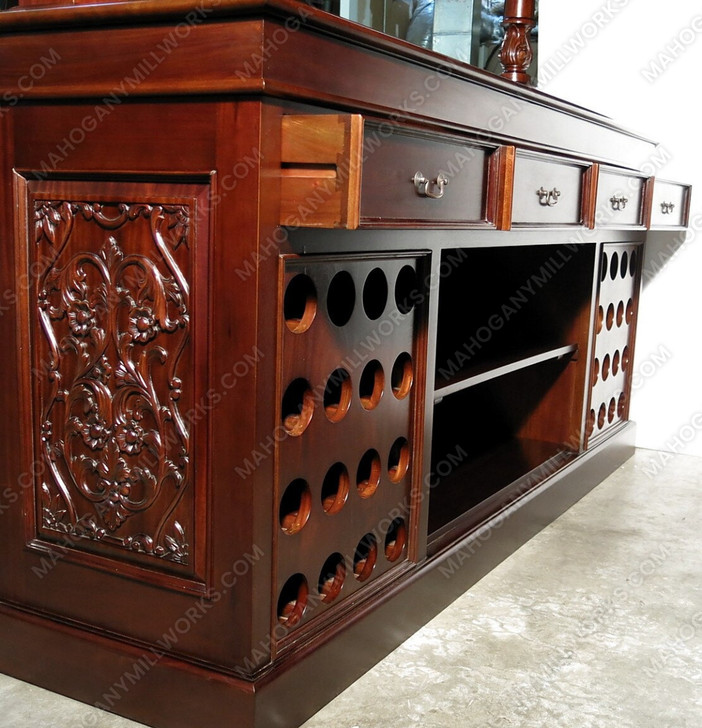 7ft Dark Mahogany Canopy Pub Bar w/ Stained Glass