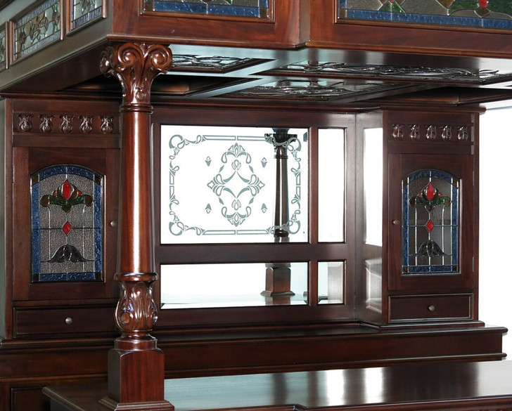 7ft Dark Mahogany Canopy Pub Bar w/ Stained Glass
