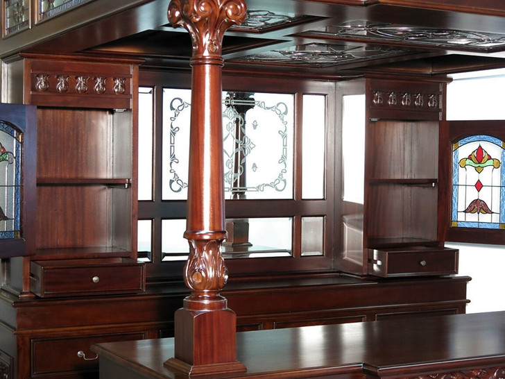 7ft Dark Mahogany Canopy Pub Bar w/ Stained Glass