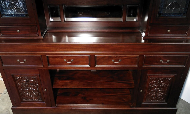 7ft Dark Mahogany Canopy Pub Bar w/ Stained Glass