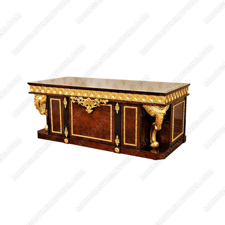 French Empire Mappa Burl Inlay & Gold Executive Office Desk
