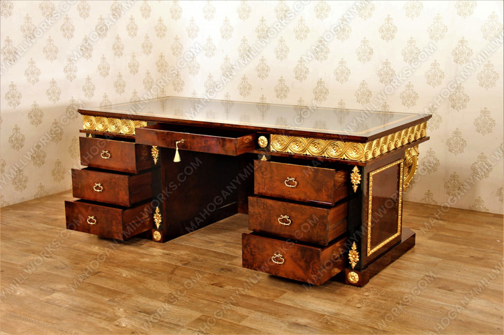 French Empire Dark Burl & Gold Executive Office Desk