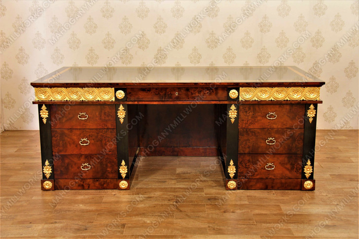 French Empire Mappa Burl Inlay & Gold Executive Office Desk