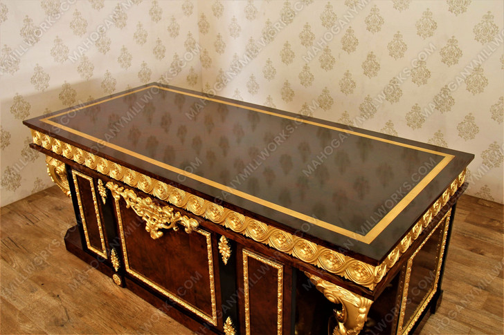 French Empire Mappa Burl Inlay & Gold Executive Office Desk