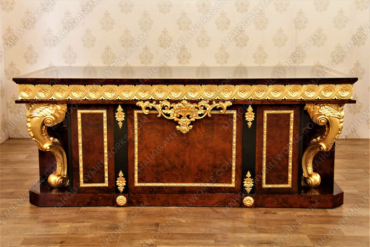 French Empire Mappa Burl Inlay & Gold Executive Office Desk