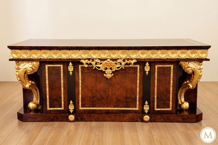 French Empire Dark Burl & Gold Executive Office Desk