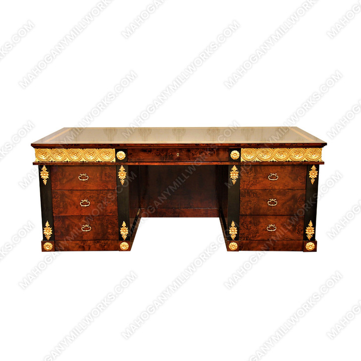French Empire Dark Burl & Gold Executive Office Desk