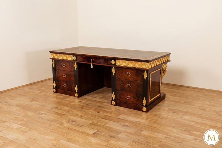 French Empire Dark Burl & Gold Executive Office Desk