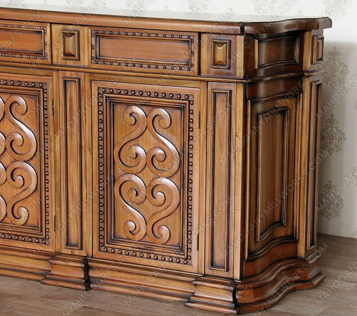 7.5ft Natural Mahogany Ornate Sideboard