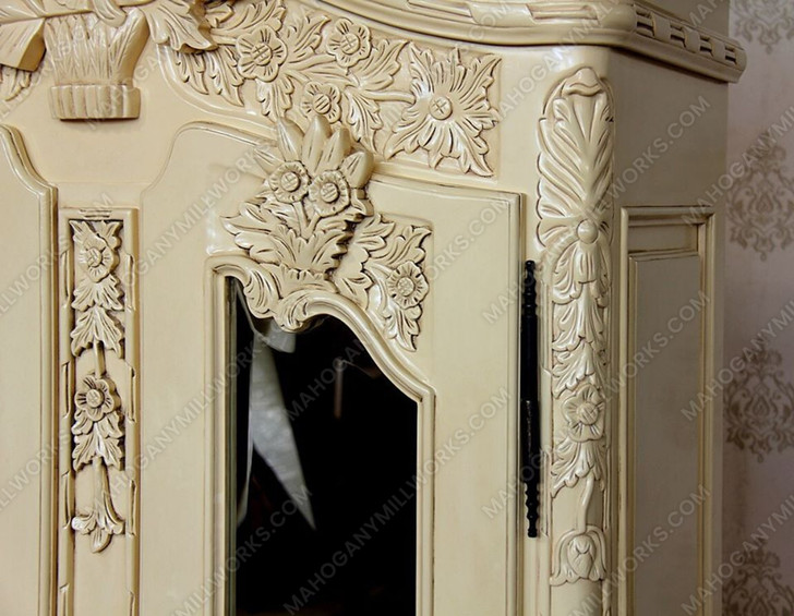 Antique Cream French Rococo Ornate Cabinet w/ Mirrors