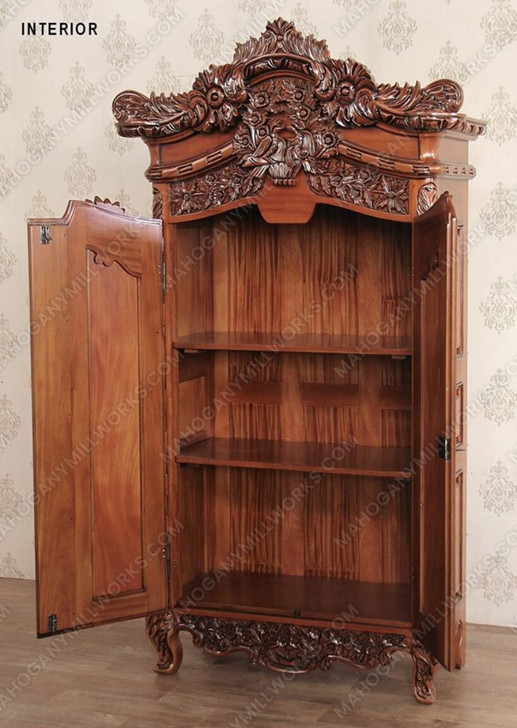 Antique Cream French Rococo Ornate Cabinet w/ Mirrors