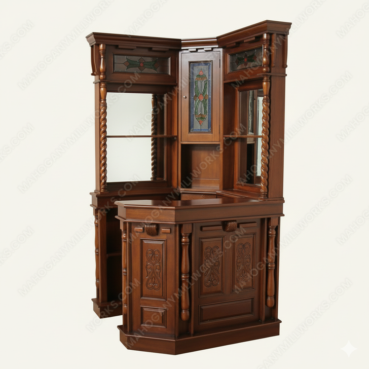 Mahogany Stained Glass Corner Home Pub Tavern Bar
