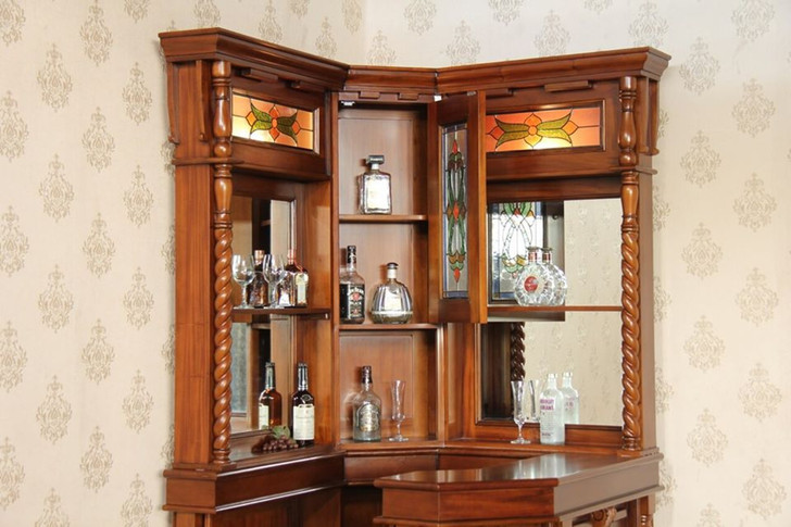 Mahogany Stained Glass Home Corner Pub Bar