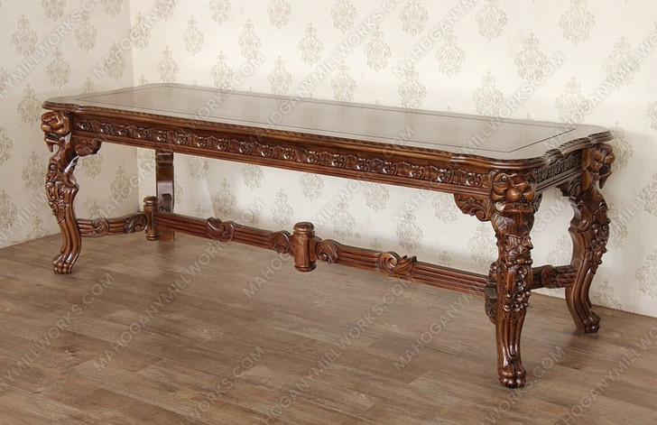7.5ft Mahogany Gothic Rectangular Dining or Conference Table w/ Lion Figures
