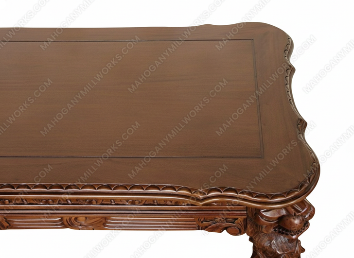 7.5ft Mahogany Gothic Rectangular Dining or Conference Table w/ Lion Figures