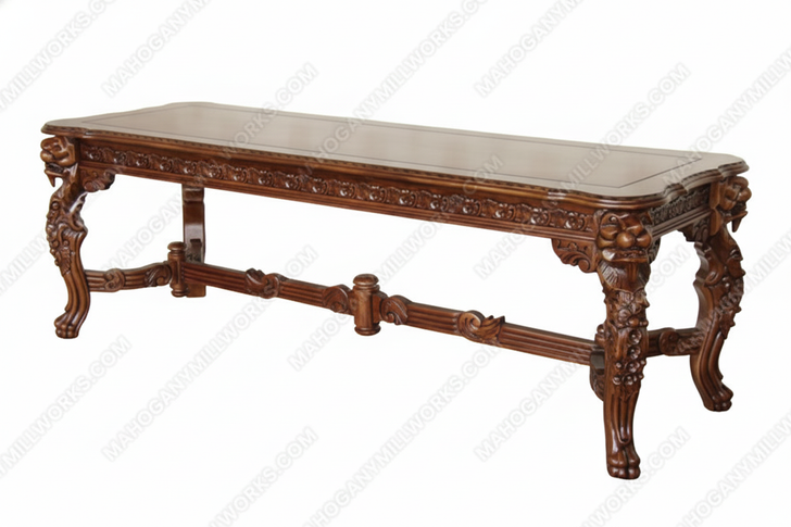 7.5ft Mahogany Gothic Rectangular Dining or Conference Table w/ Lion Figures