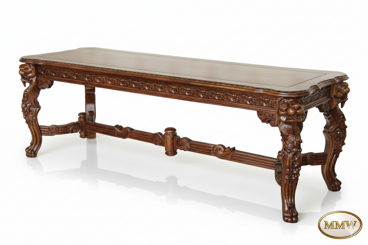 7.5ft Gothic Rectangular Lion Carved Table