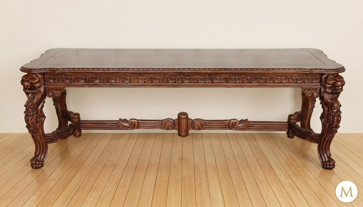 7.5ft Mahogany Gothic Rectangular Lion Carved Dining Table