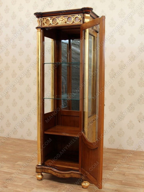 Cherry & Gold French Empire Corner Curio Cabinet