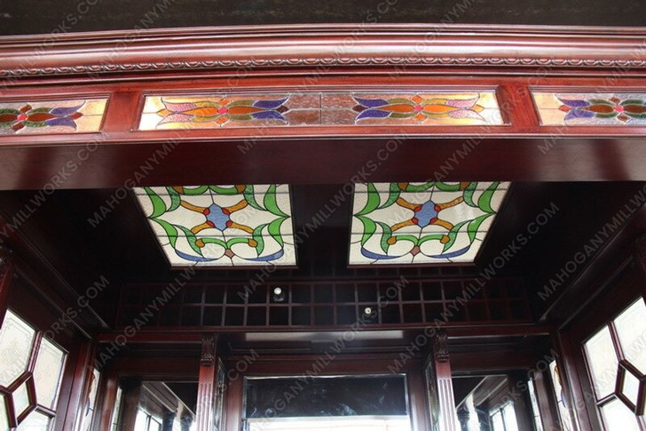 8.5ft Solid Mahogany Leaded Stained Glass Lion Carved Canopy Pub Bar