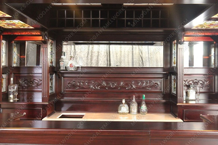 Extravagant 11ft Canopy Pub Bar w/ Lead Stained Glass Doors