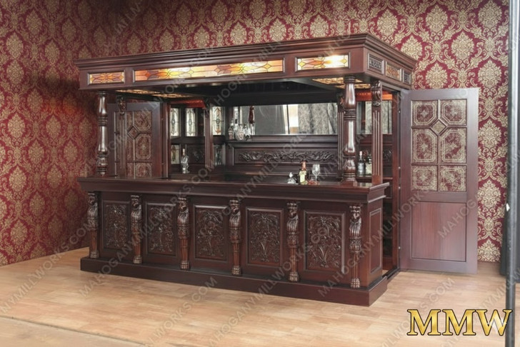 11ft Canopy Pub Bar w/ Lead Stained Glass Doors