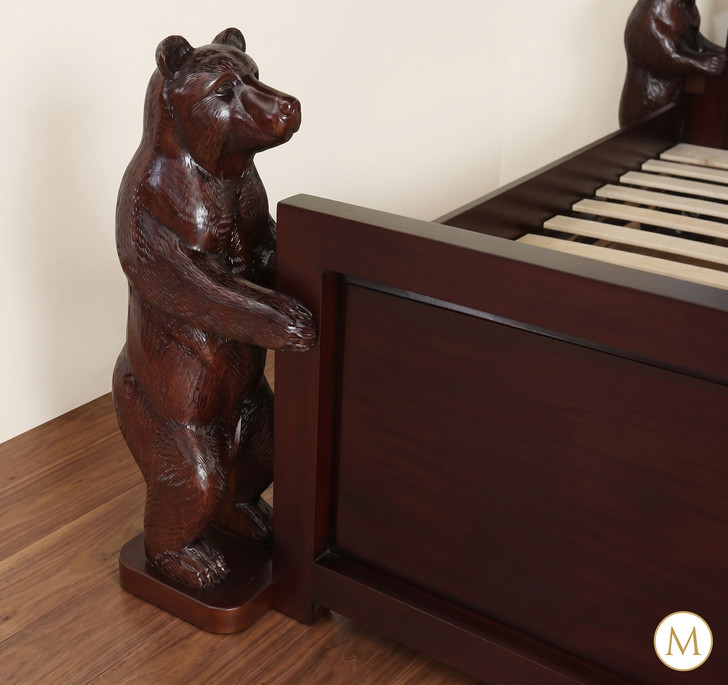 Dark Mahogany Wilderness Bed w/ Hand Carved Bears