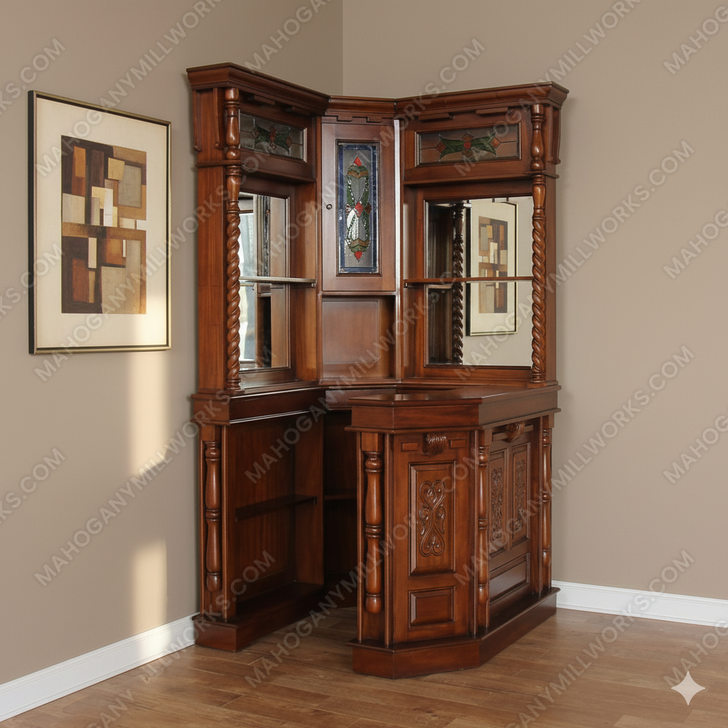 Mahogany Stained Glass Corner Tavern Pub Bar